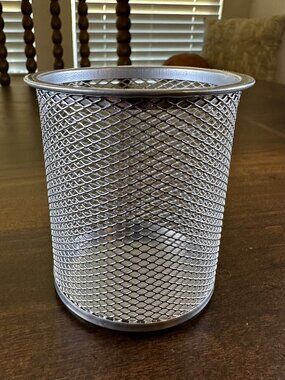 Design Ideas Round Silver Metal Mesh Pencil/Utensil Container - 3 1/2"Dia x 4"H